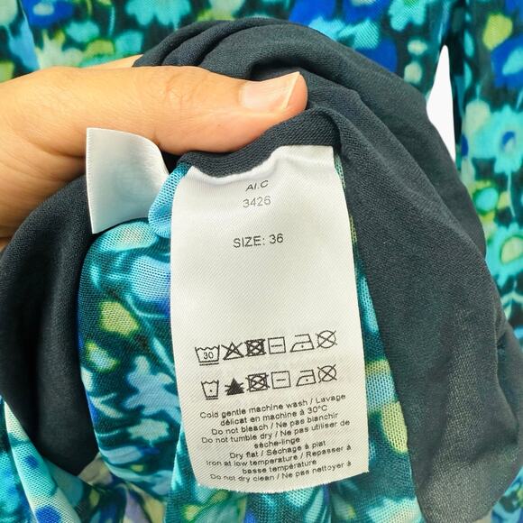 GANNI Mesh Turtle Neck Top‎ Long Sleeves Blue Flower Women’s Size 36 (US 4) - Picture 5 of 9